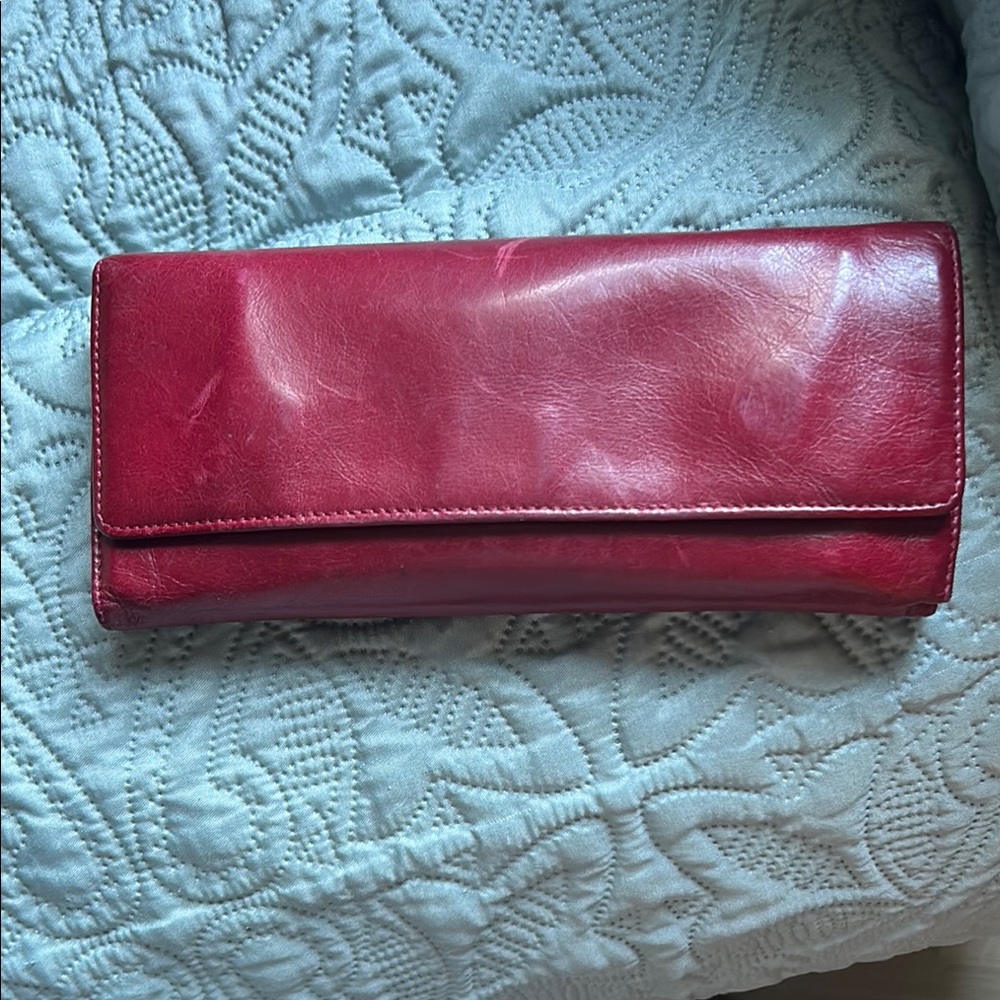 HOBO Sadie Red Leather Wallet Sleek Glossy Design